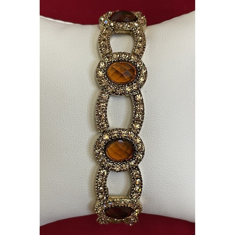 Monet Amber Rhinestone Pave Stretch Bracelet - Picture 9 of 14